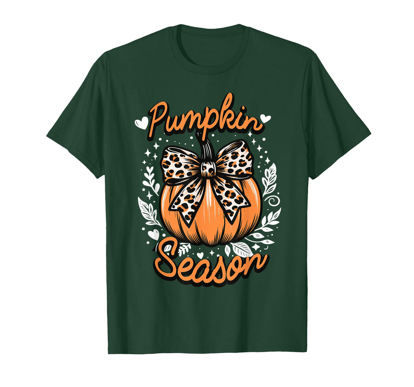 Coquette Bow Pumpkin Season Autumn Fall Leaves Thanksgiving T-Shirt