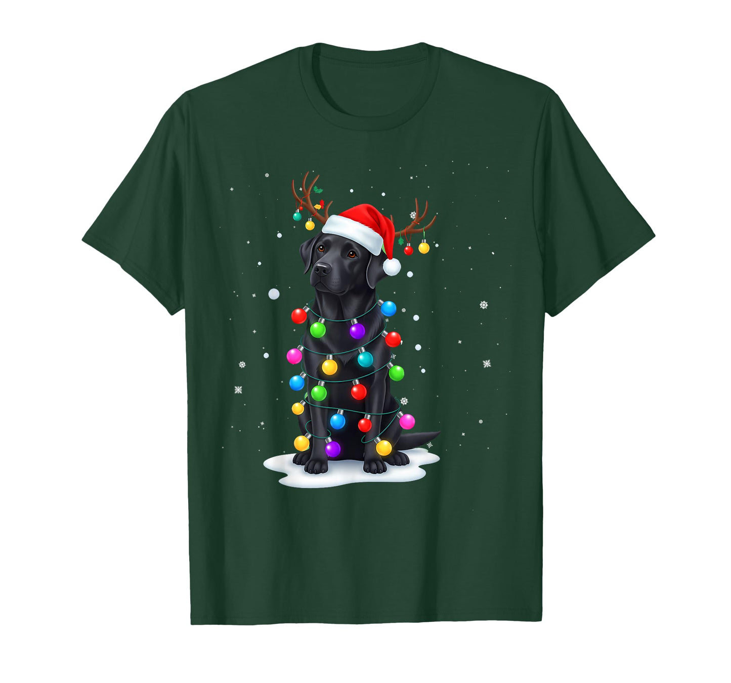 Black Lab Labrador Dog Funny Christmas Lights Reindeer Xmas T-Shirt