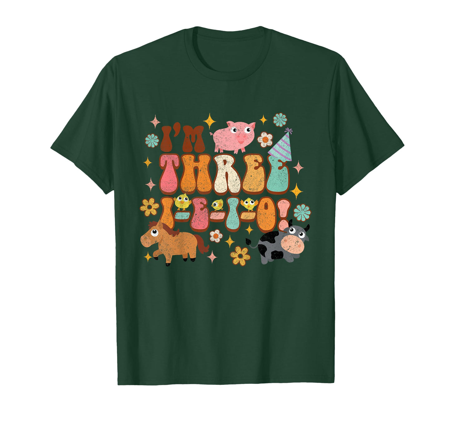 Kids I'm Three I E I O Country Farm Birthday 3rd Birthday Party T-Shirt
