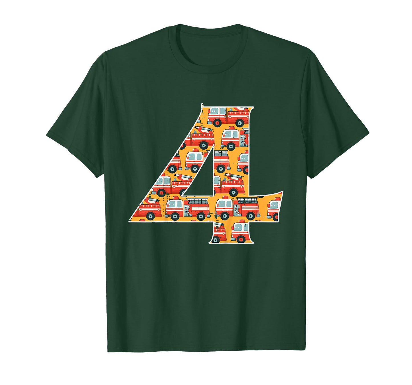 Kids 4th Birthday 4 Fire Trucks Fireman Four Year Old Bday Boys T-Shirt