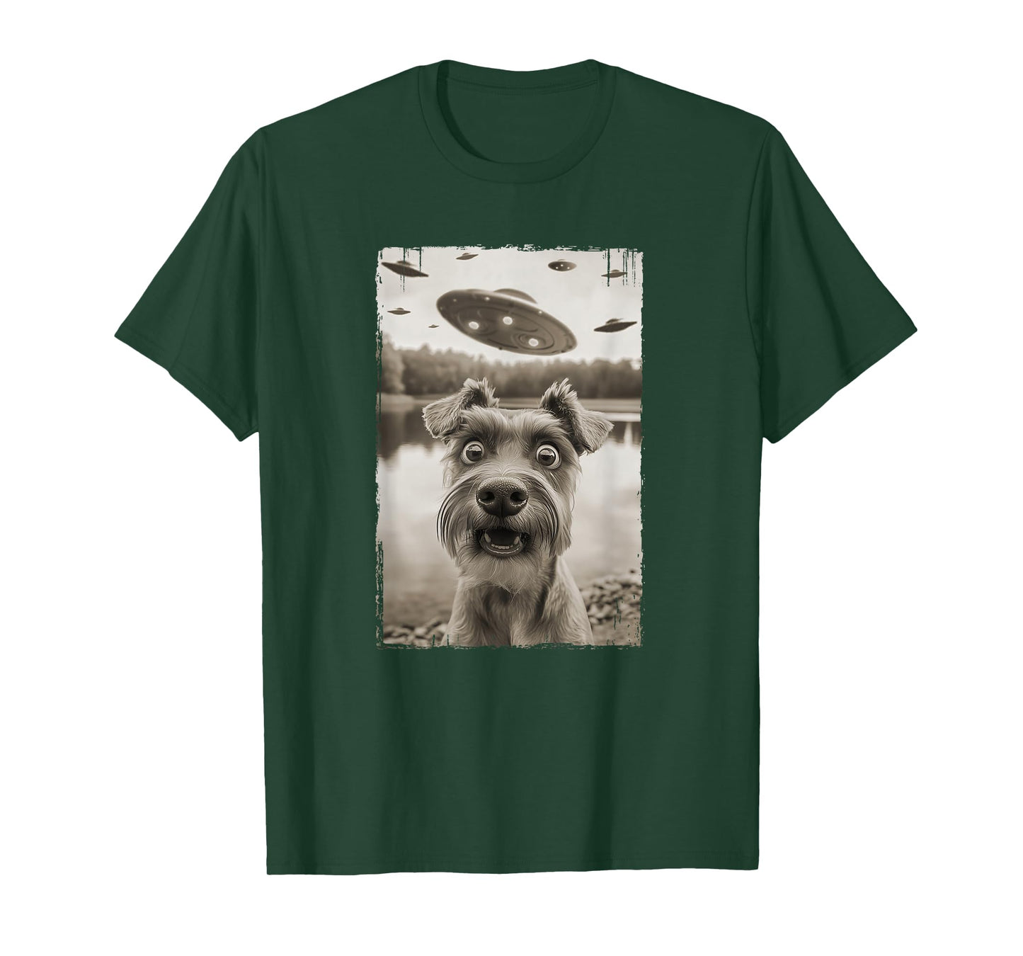 Retro Schnauzer UFO Encounters - Funny UFO Schnauzer Selfie T-Shirt
