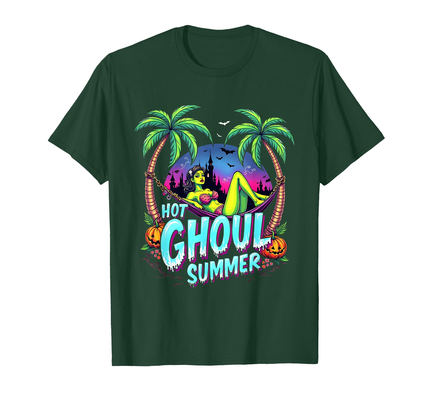 Summerween Vibes Funny HOT GHOUL SUMMER Skeleton Ice Cream T-Shirt