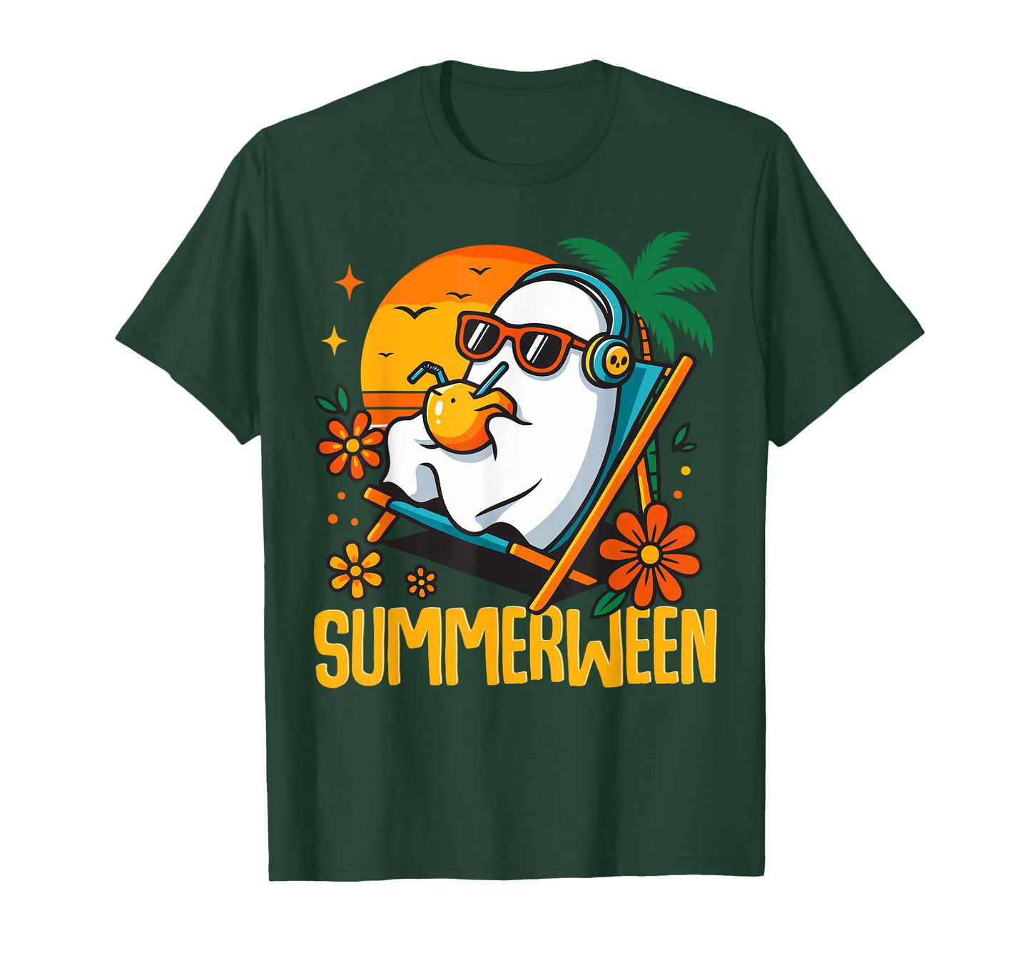 Summerween Funny Ghost Halloween Summer Beach Vibes Tee T-Shirt