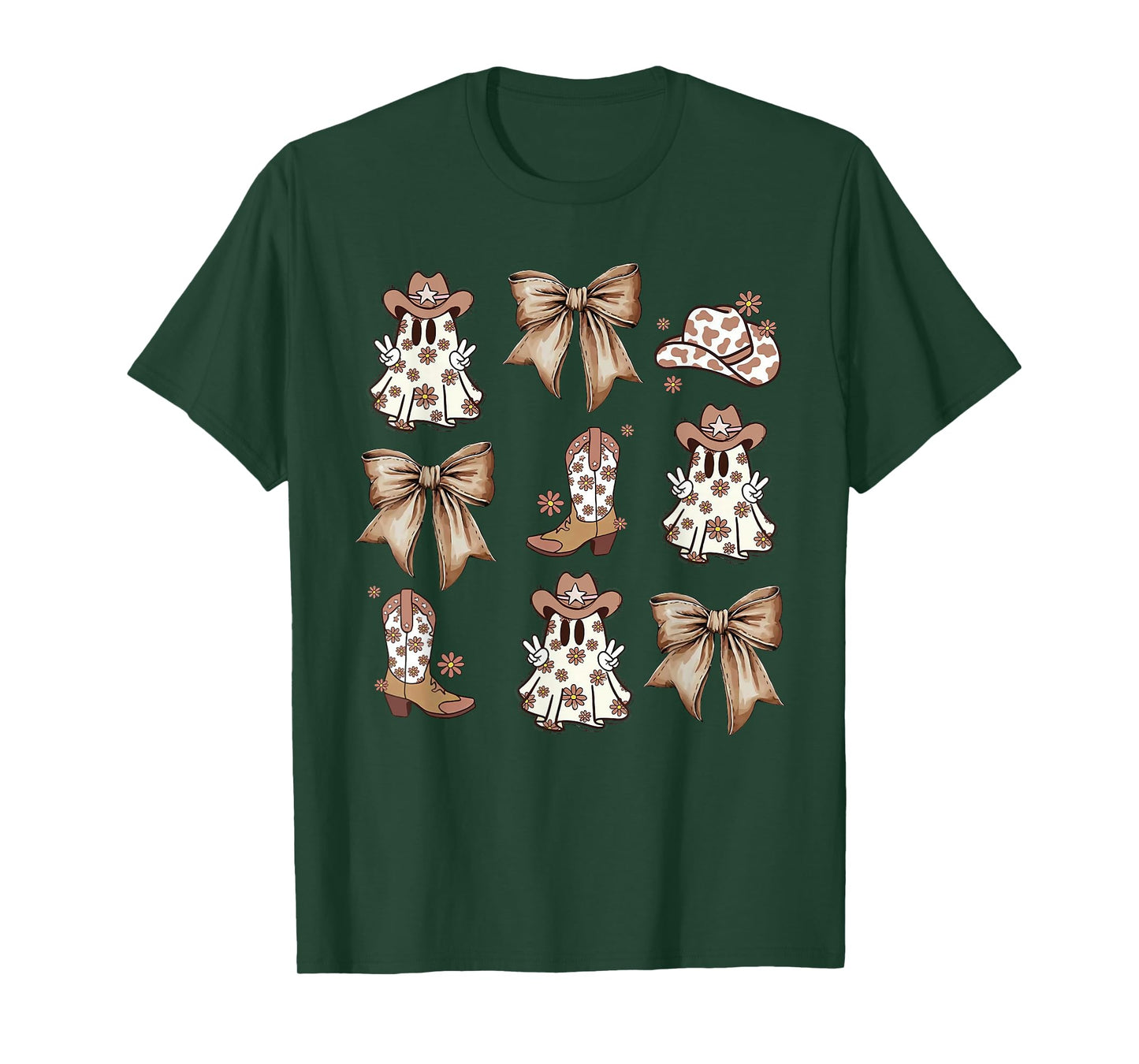 Coquette Bow Spooky Funny Ghost Cowboy Western Halloween T-Shirt