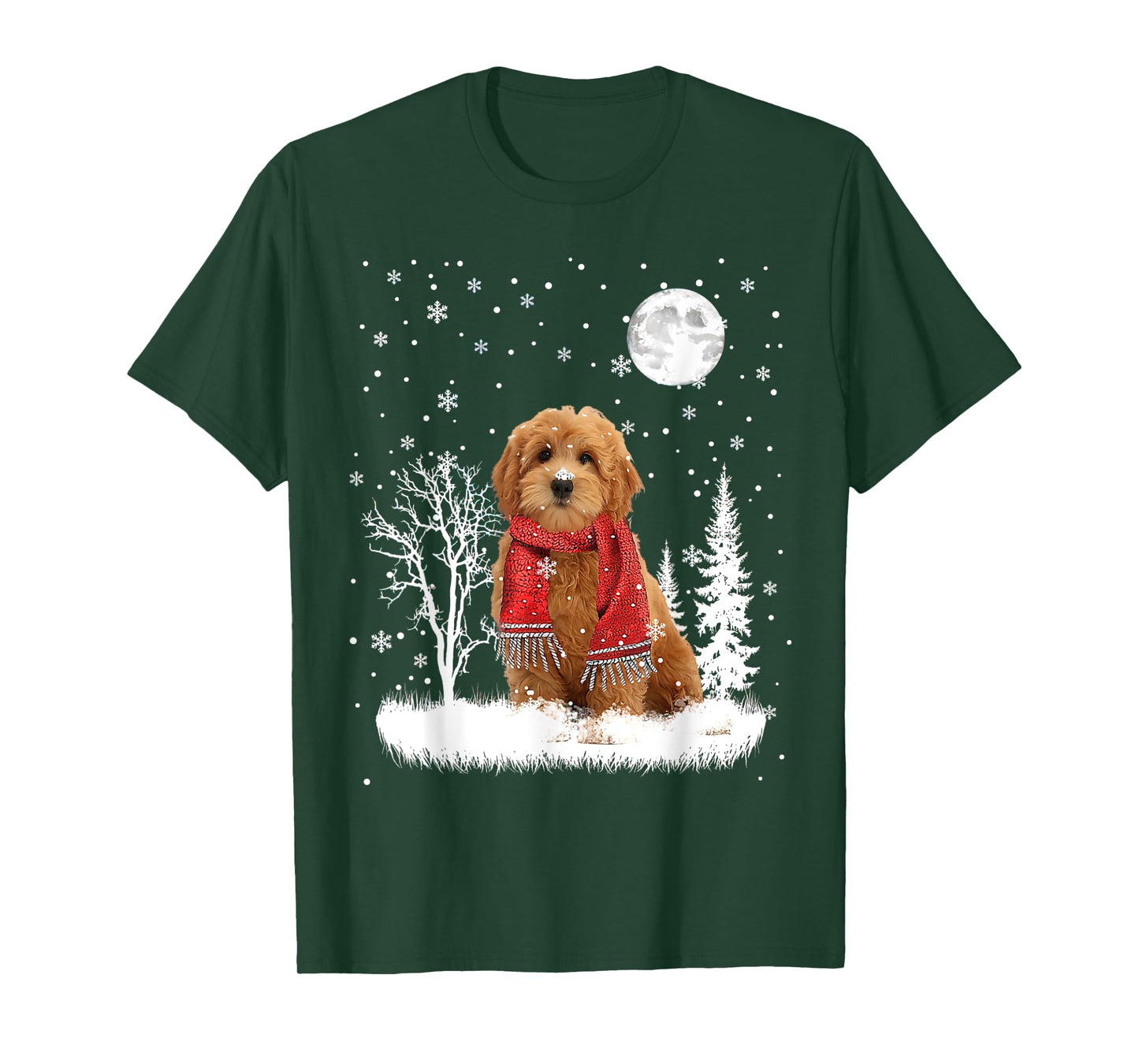 Goldendoodle Under Moonlight Snow Christmas Pajama T-Shirt