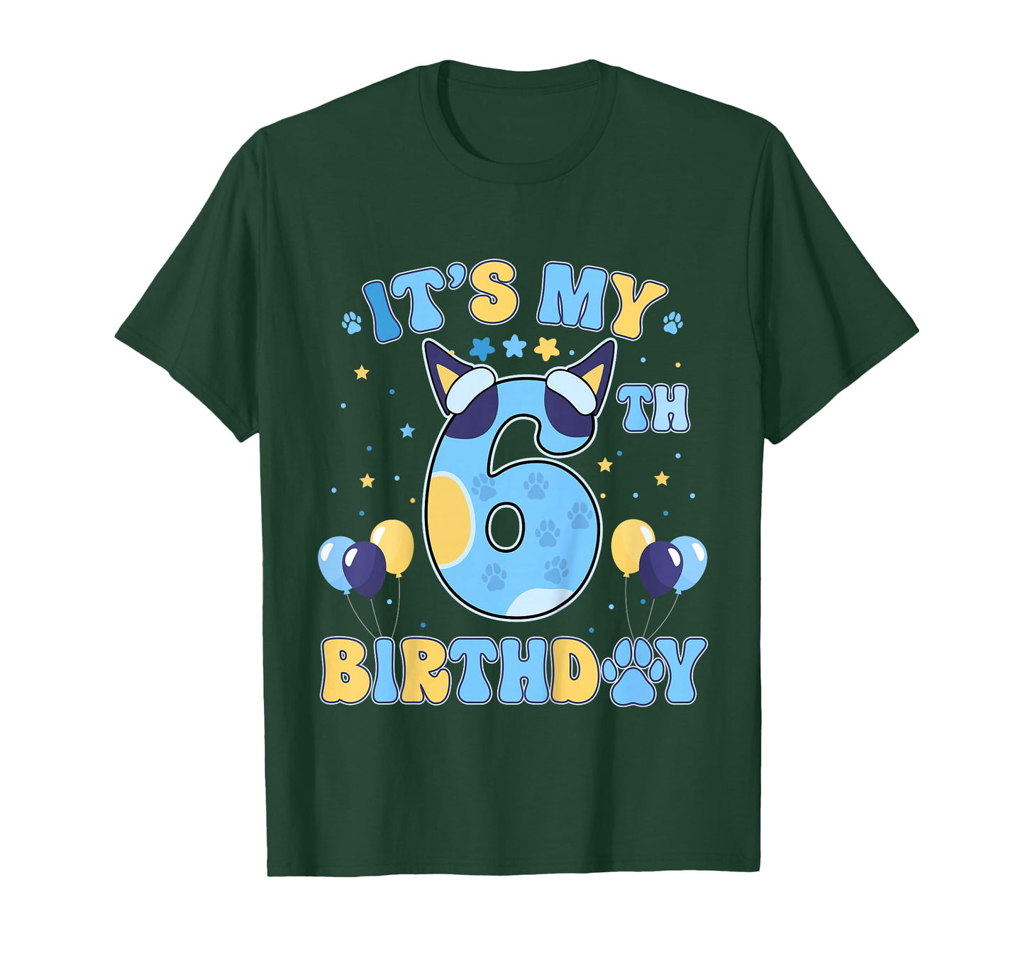 Kids Its My 6th Birthday Boy Blue Dog Theme Party Cool 6 Year Old T-Shirt
