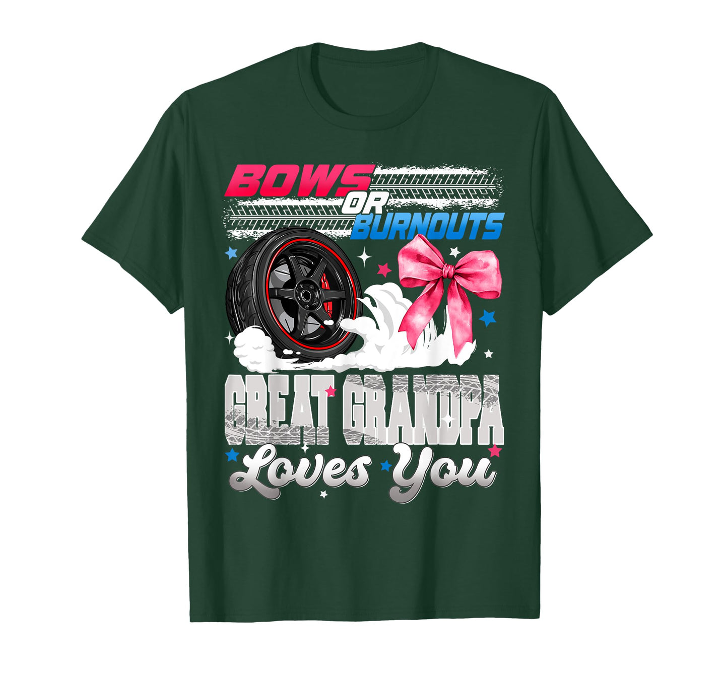 Burnouts or Bows Great Grandpa Loves You Gender Reveal Party T-Shirt