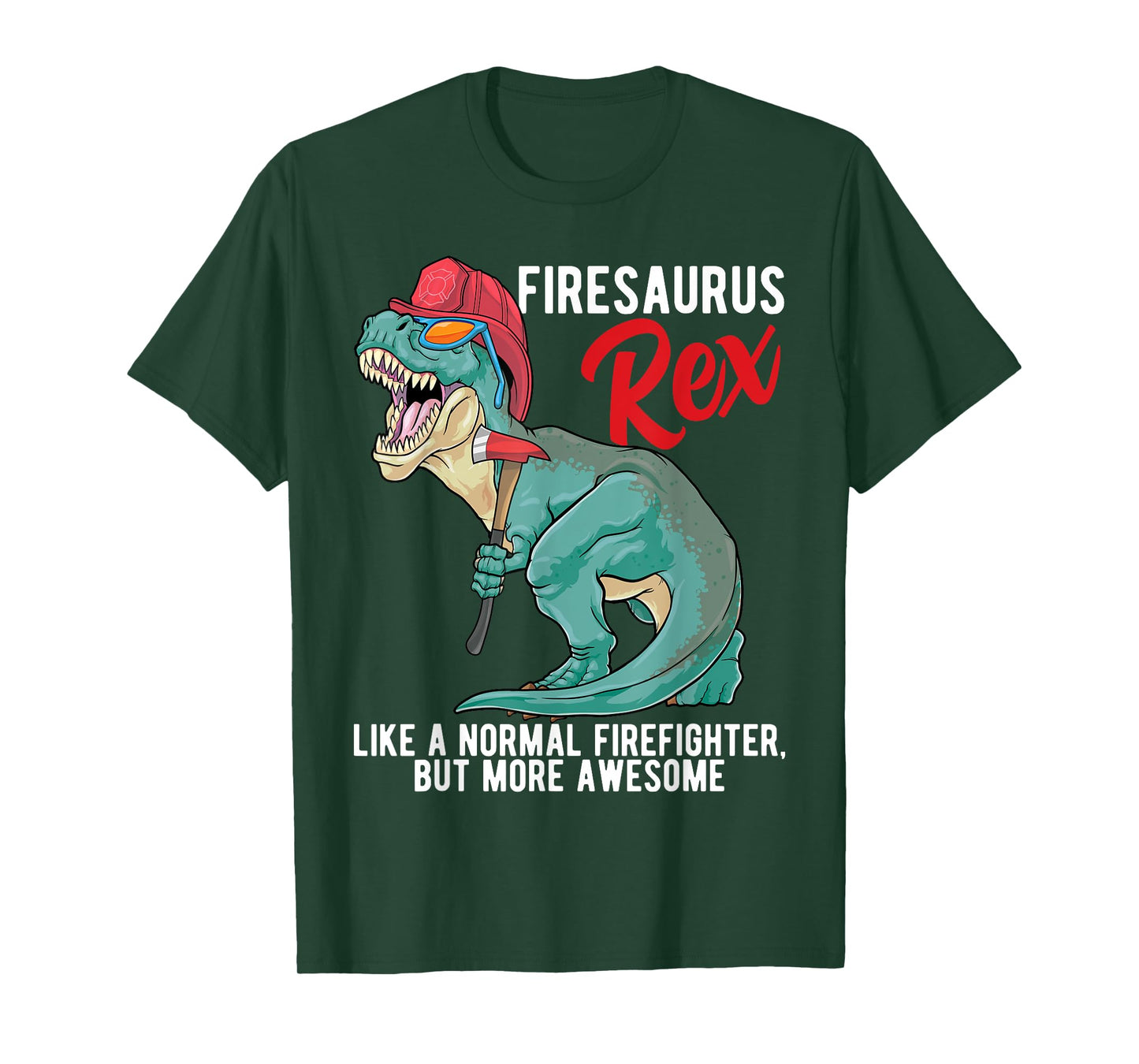 Firefighter T Rex Firesarus Rex Dinosaur Fireman Boys Kids T-Shirt