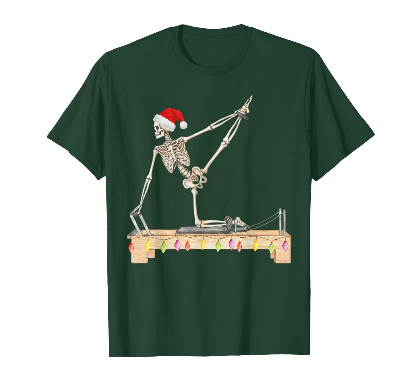 Skeleton Doing Reformer Pilates Machine Pumpkin Christmas T-Shirt