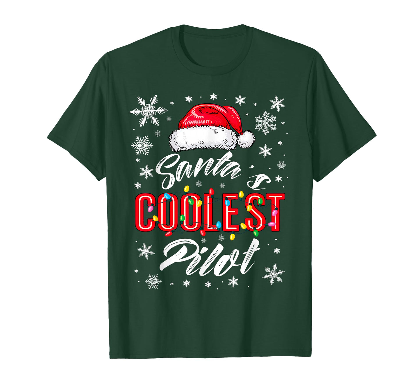 Santa's Coolest Pilot Christmas Lights Snowflake Flight Crew T-Shirt