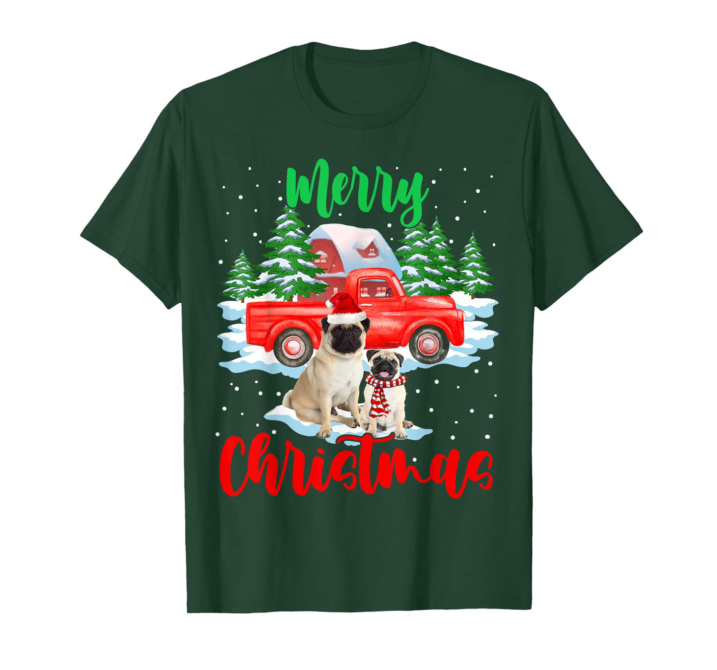 Merry Christmas Santa Pug And Truck Dog Gift T-Shirt for Men Women Kids