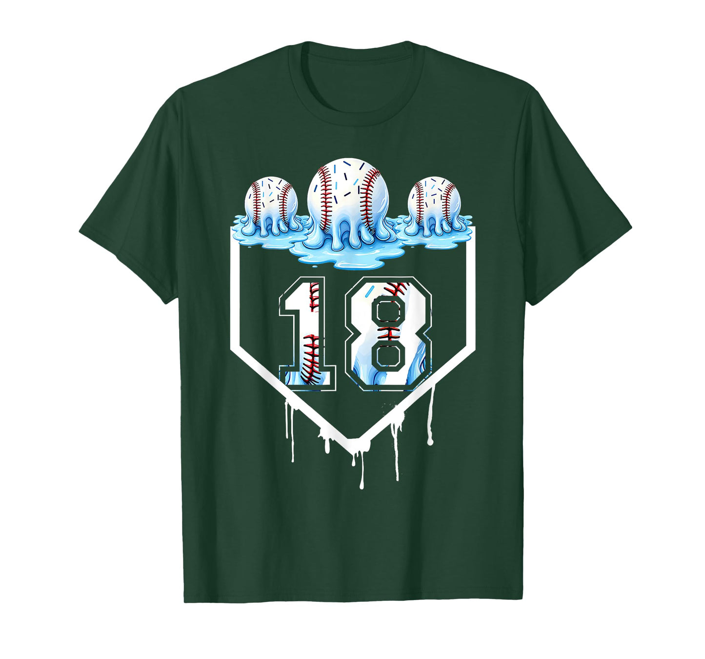 18th Birthday Party Ice Cream Drip Baseball Lover 18 Years T-Shirt