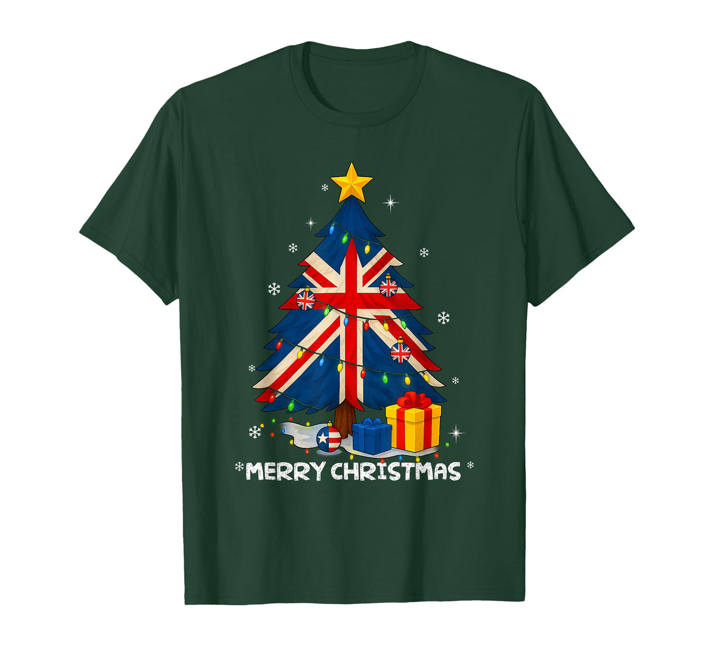 British Flag Tree Lights Christmas Pajamas -Country Xmas T-Shirt