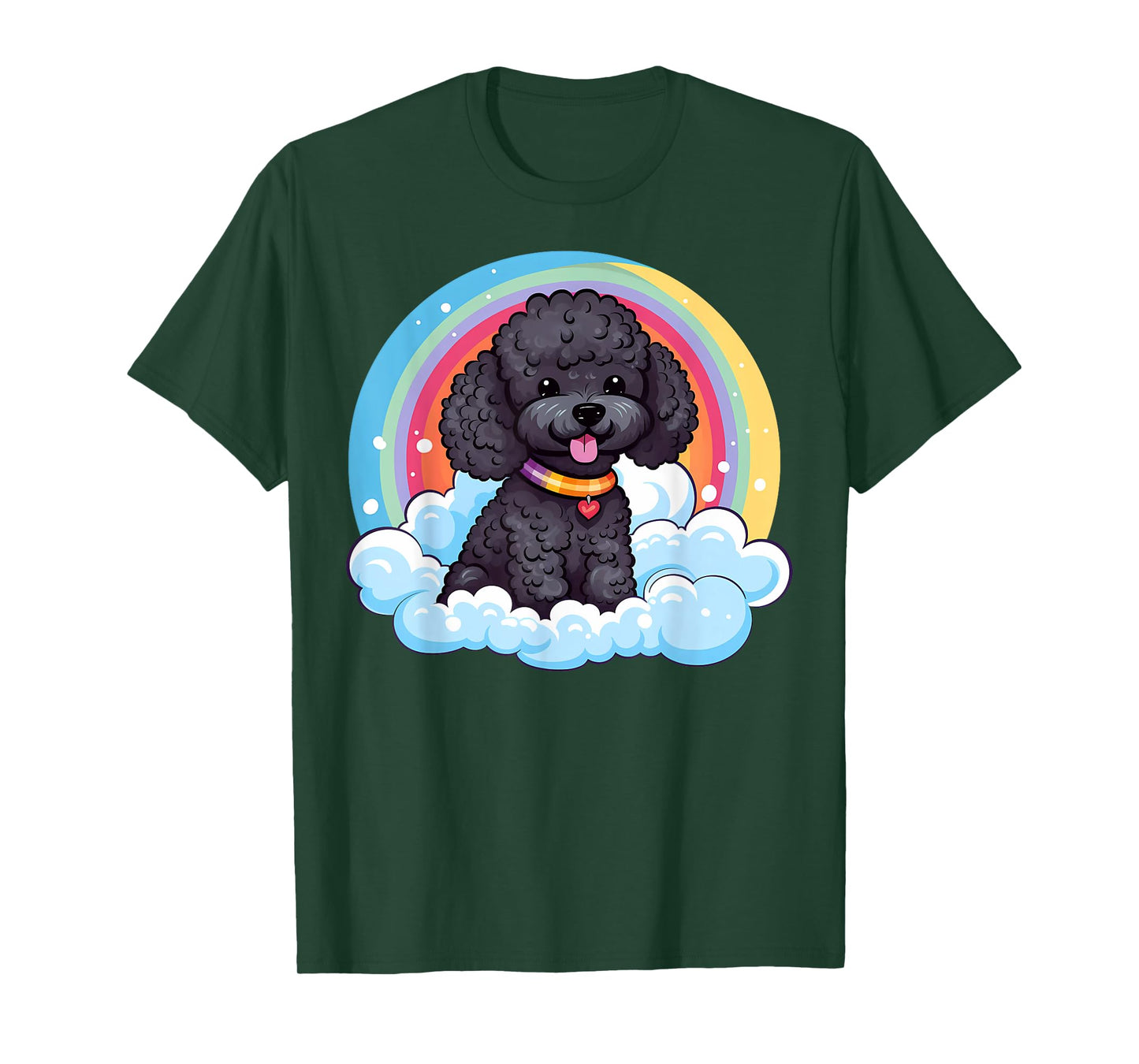 Cute Black Poodle Rainbow Cloud Puppy Dog Kawaii Animals T-Shirt for Men Women Kids
