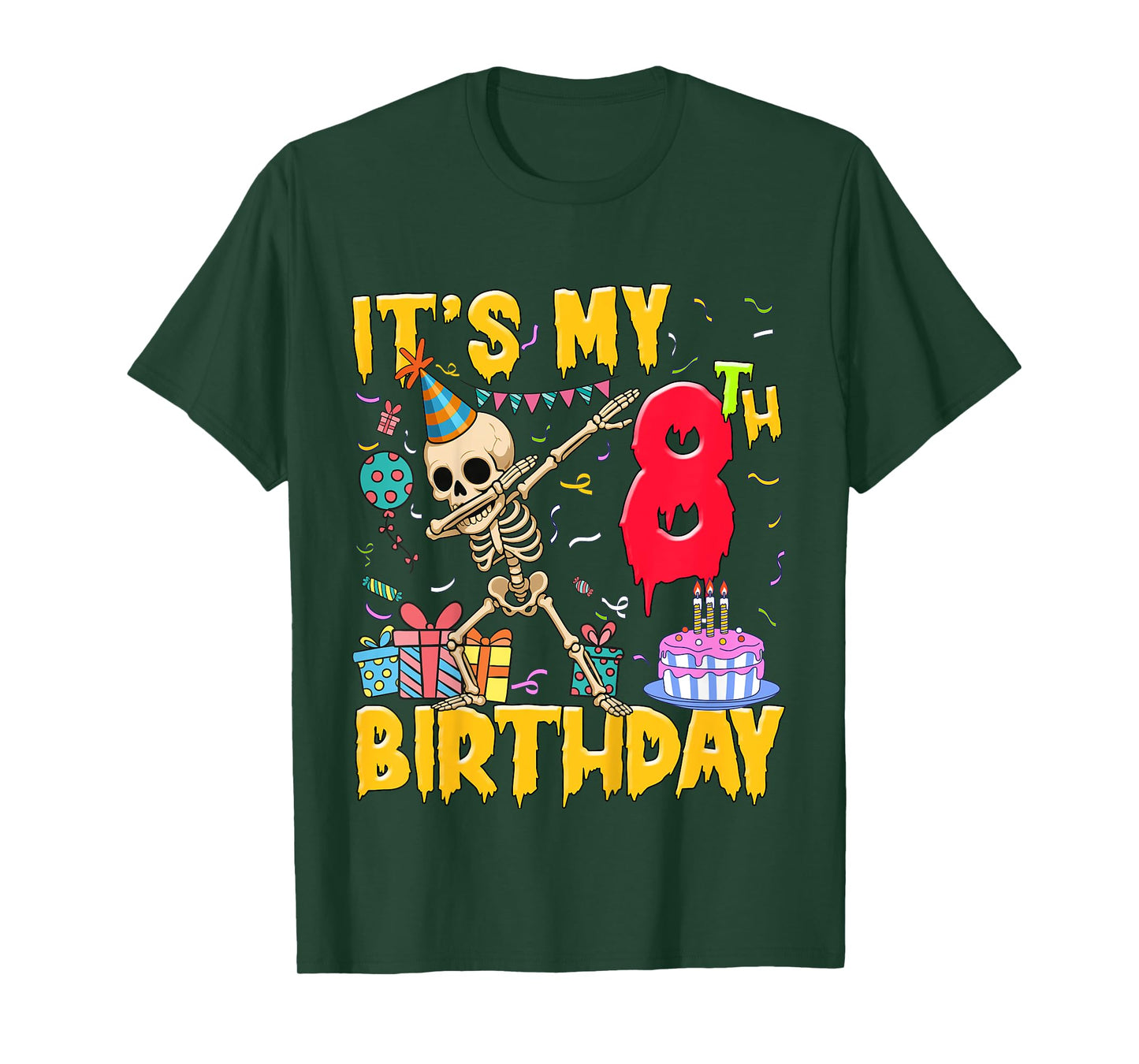 Kids It's My 8th Birthday Party Halloween Skeleton Birthday T-Shirt