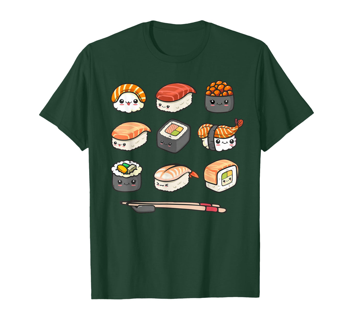 Happy Sushi Anime Kawaii Set Japanese Food Lover Otaku Manga T-Shirt