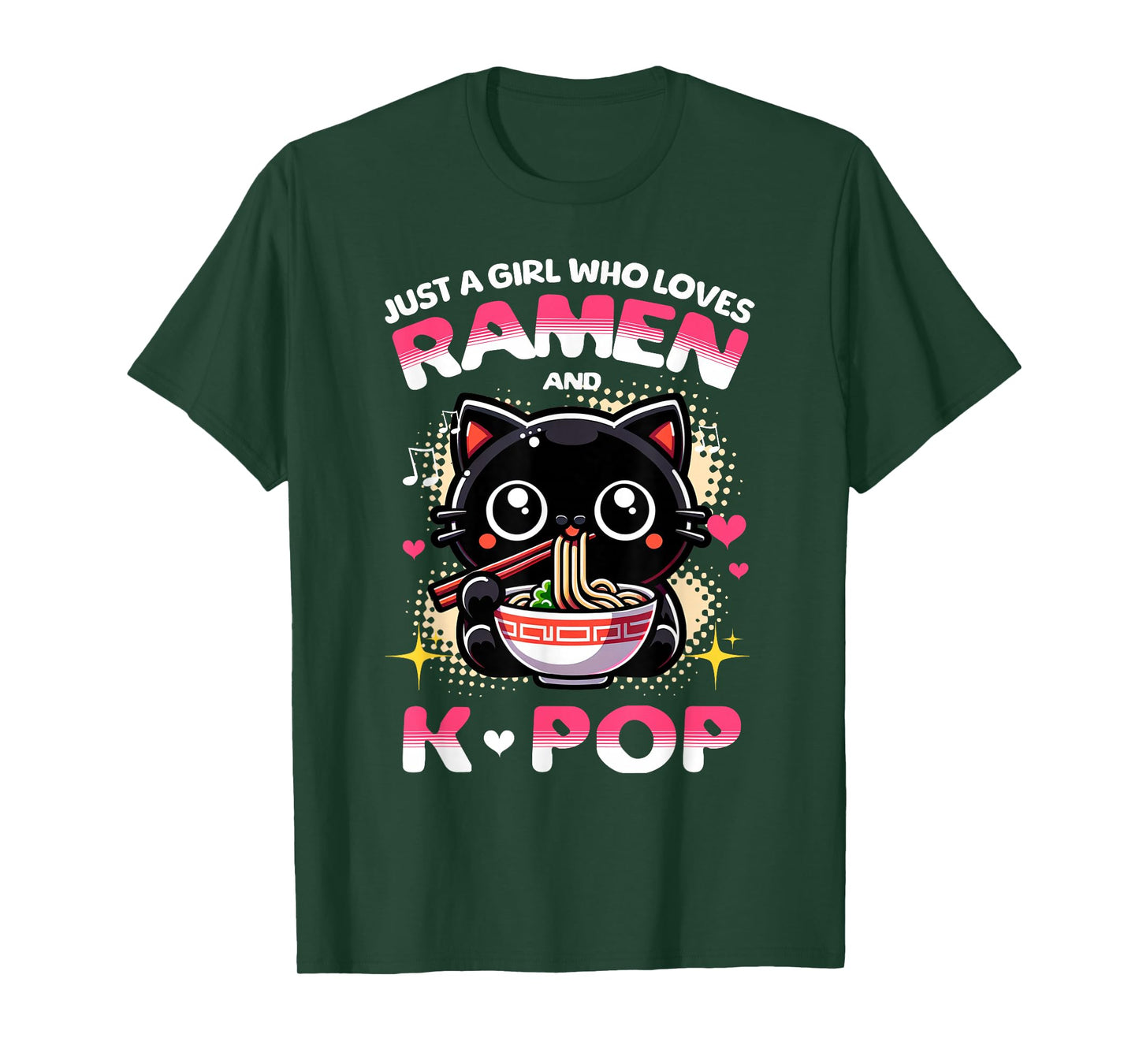 Just a Girl Who Loves Ramen and K-Pop Music Cat Design T-Shirt