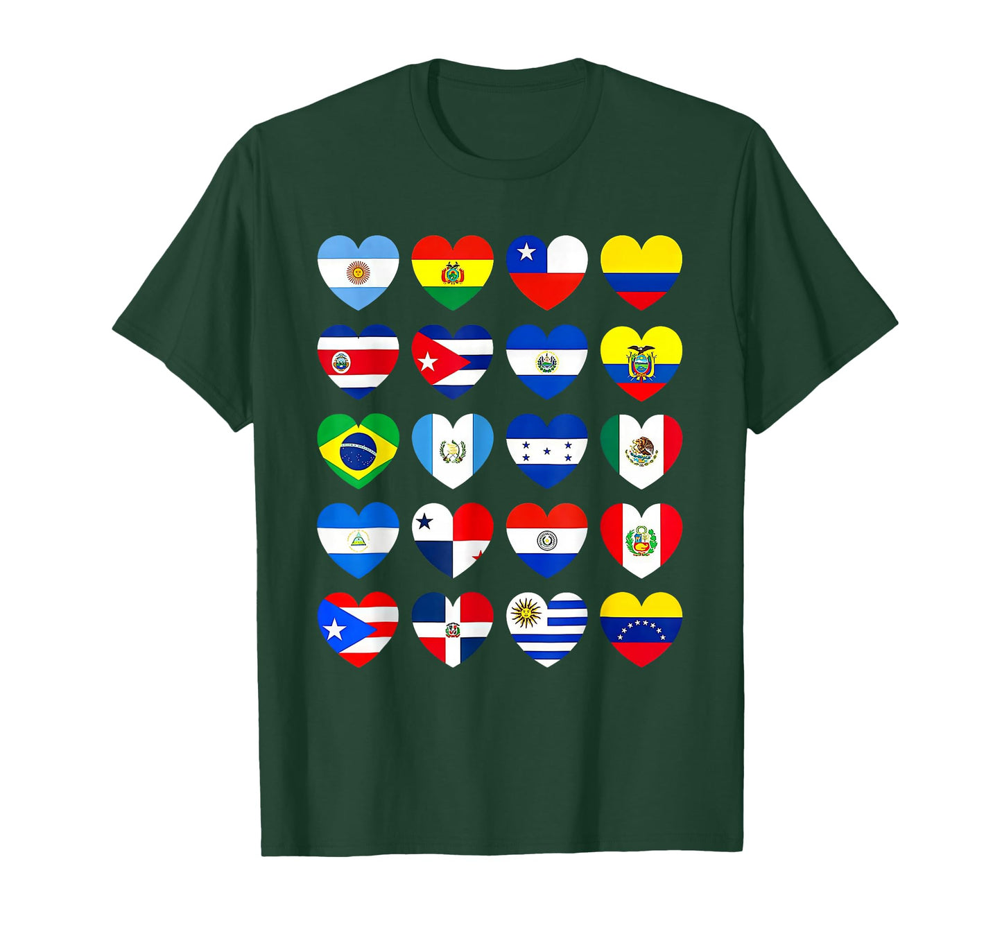 Hispanic Heritage Month Latino All Countries Heart Flags T-Shirt