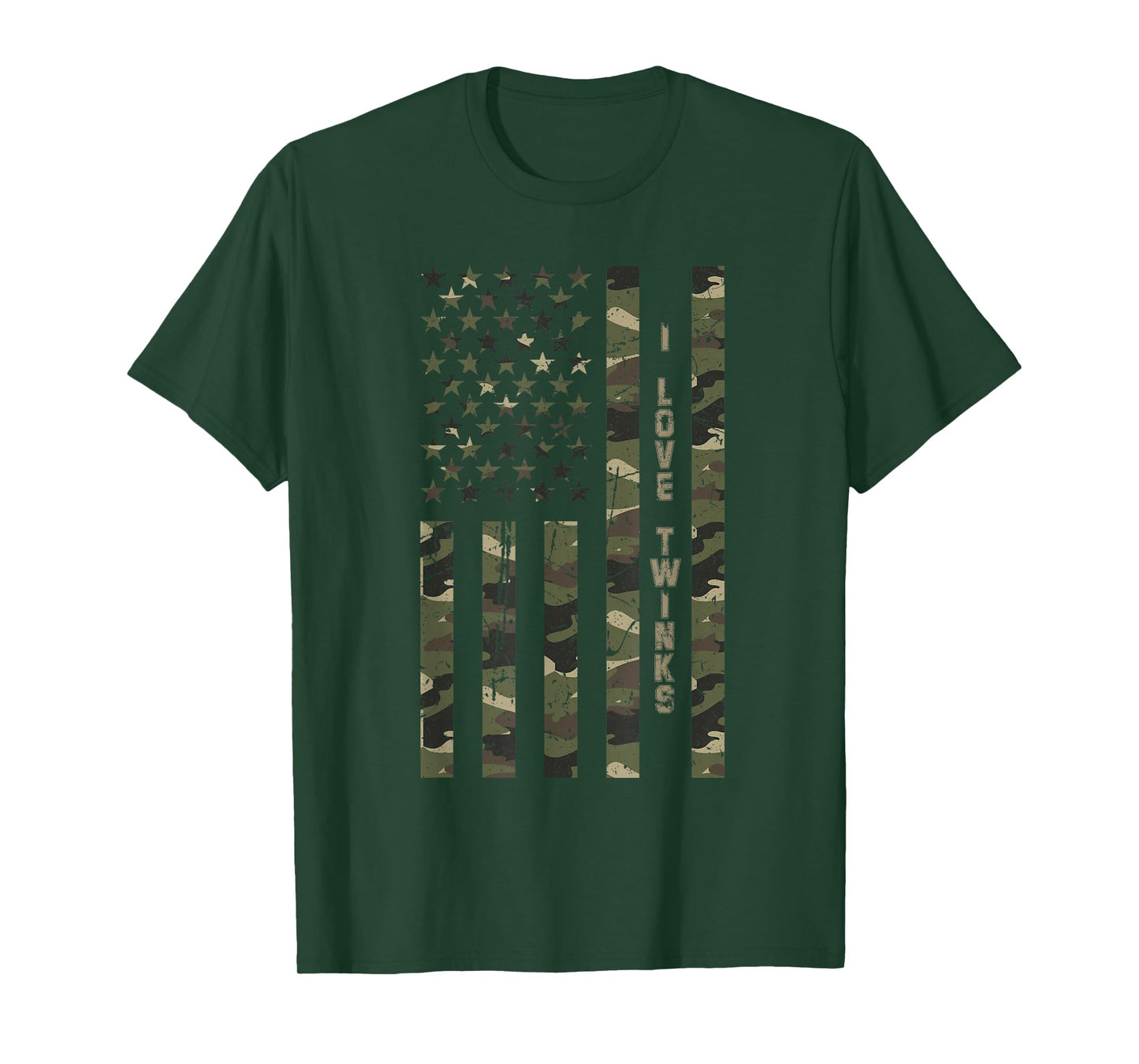 I Love Twinks United States Distressed Camo w US Flag T-Shirt