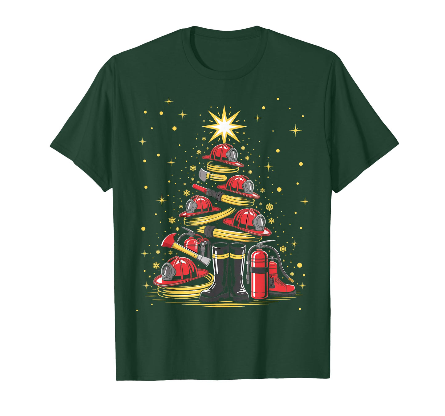 Funny Xmas Lights Ornaments Firefighter Christmas Tree T-Shirt