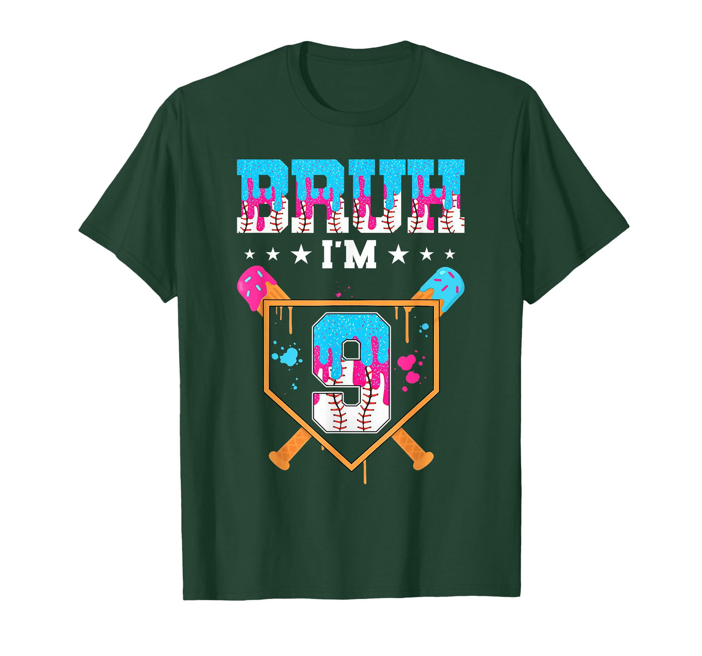 Bruh 9th Birthday Boy Baseball Ice Cream Drip 9 Year Old Boy T-Shirt