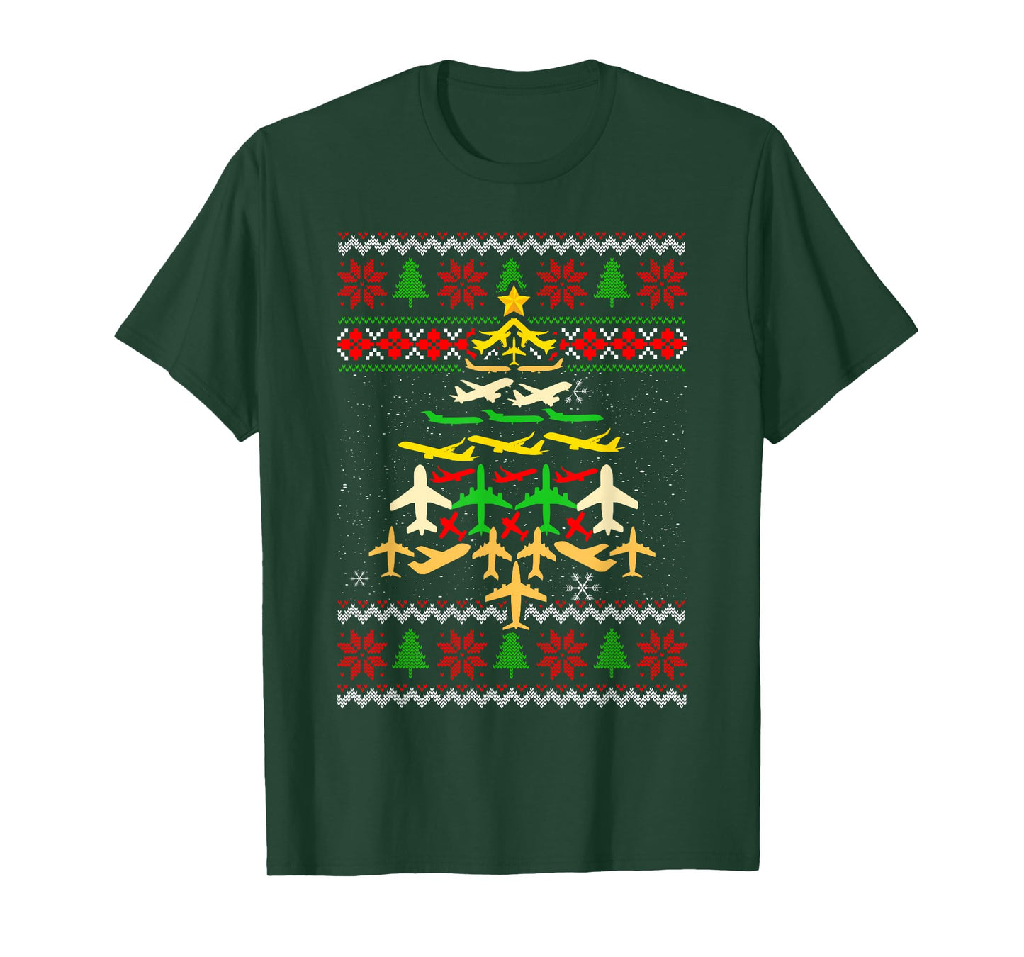 Airplane Christmas Tree Ugly Xmas Sweater Decoration Pilot T-Shirt