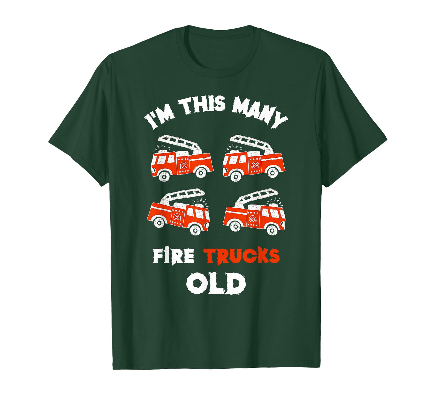 Funny Firefighter I'm 4 Fire Trucks Old 4th Birthday Kids T-Shirt