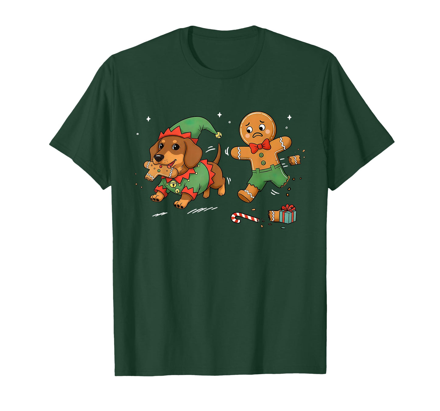 Dachshund Dog Christmas Chasing Gingerbread Dog Mom Weenie T-Shirt