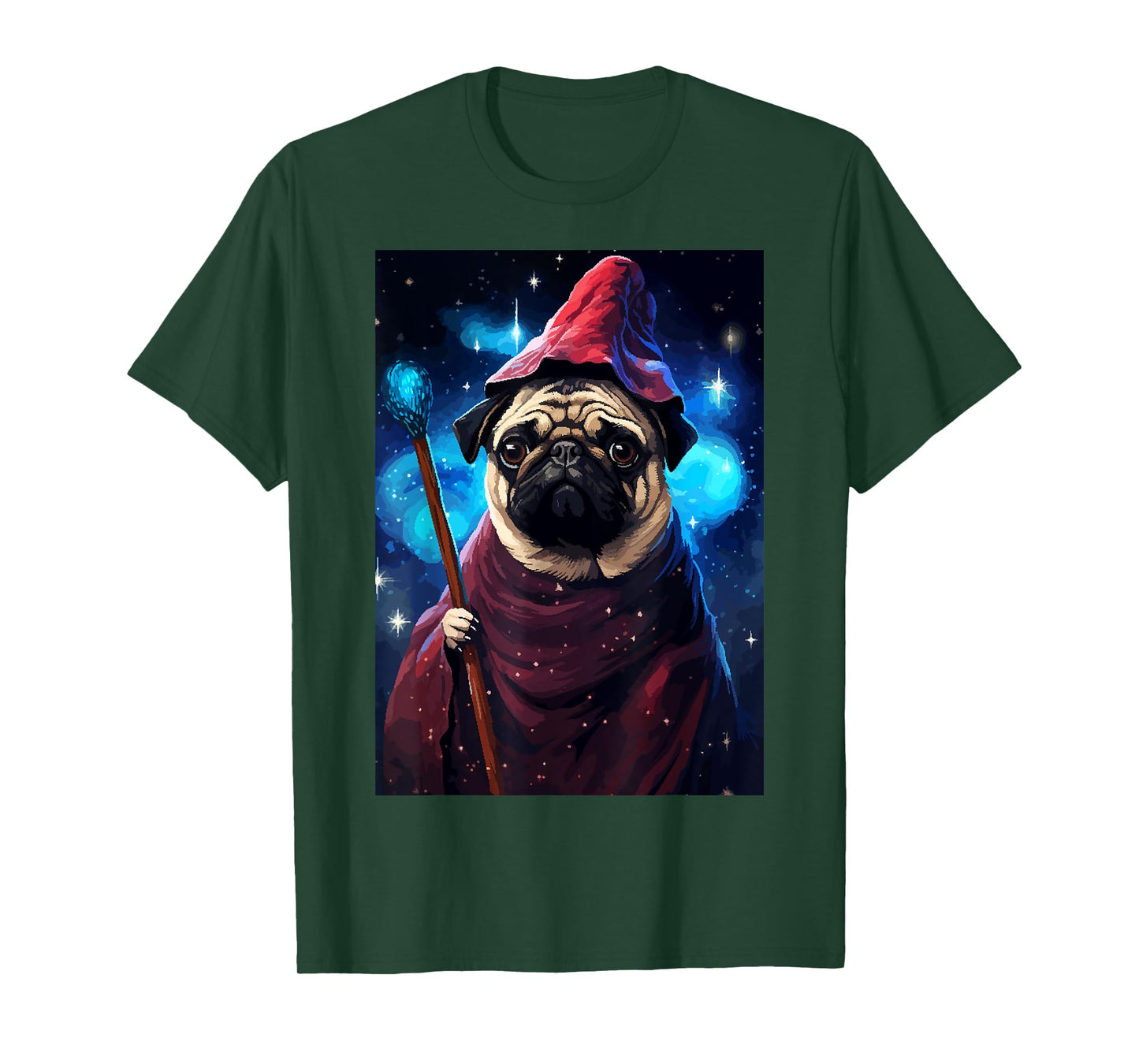 Cute Pug Wizard Character Funny Dog Pixel Art T-Shirt for Men Women Kids