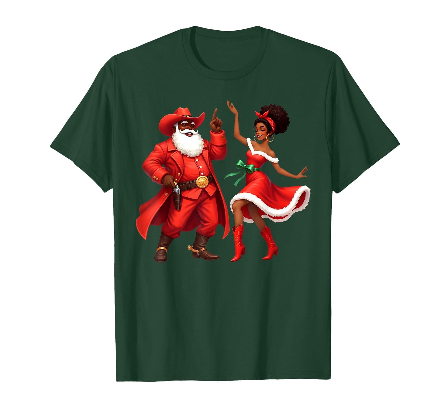 Black Cowboy and Santa Cowgirl Christmas Western Xmas Couple T-Shirt