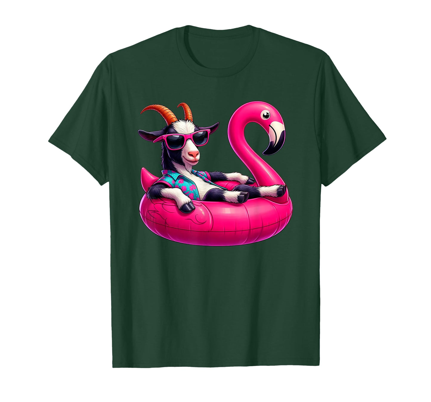Funny Summer Goat Pink Pool Party Hawaiian Summer Vacation T-Shirt