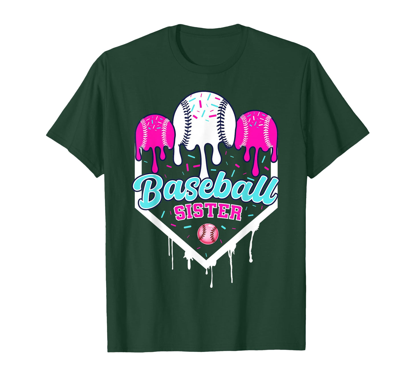 Baseball Sister Drip Ice Cream Cute Home Plate Baseball Girl T-Shirt