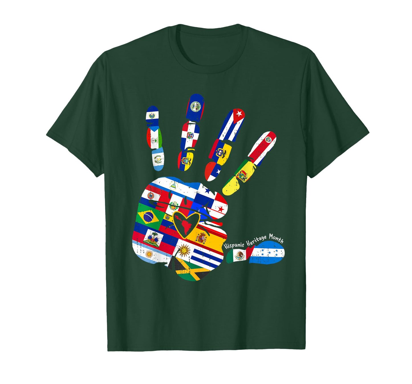 Hispanic Heritage Month Hands Heart Latino Countries Flags T-Shirt