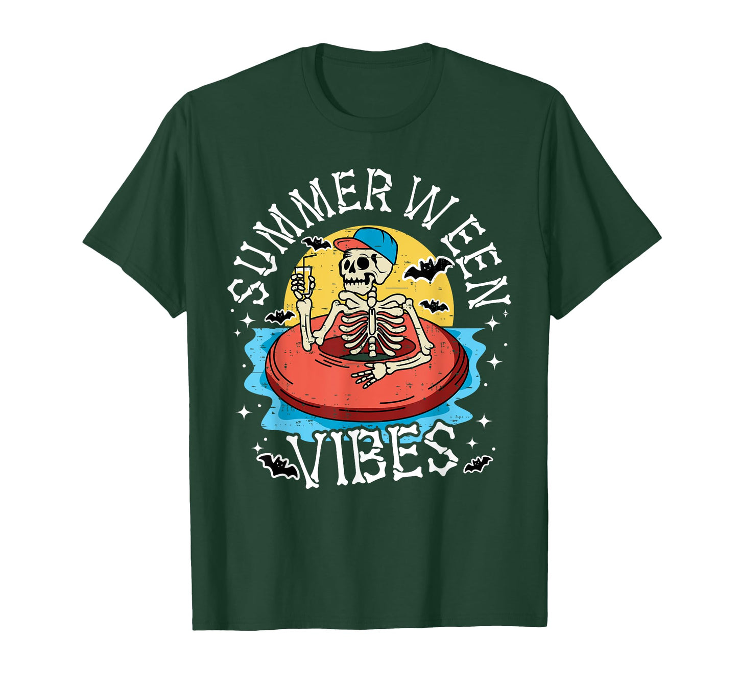 Summerween Vibes Skeleton Float Summer Halloween Men Women Kids T-Shirt