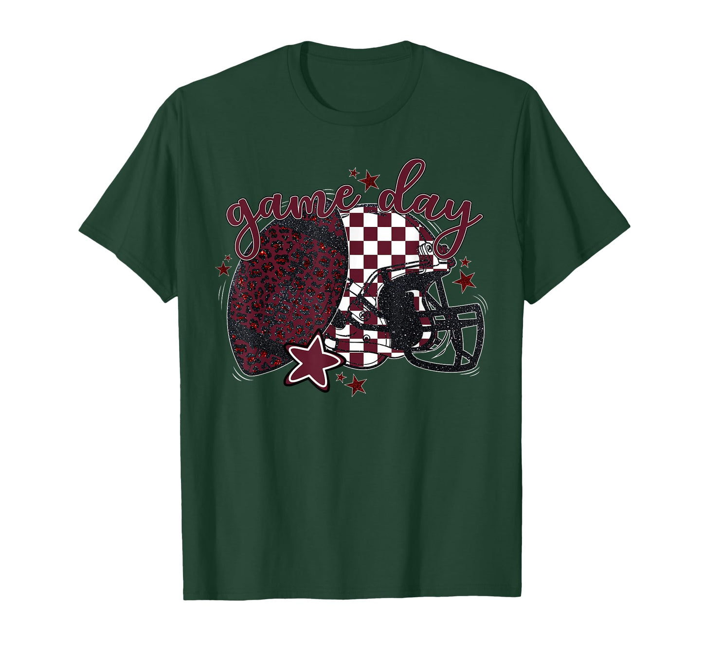 Maroon Leopard Game Day Football Touchdown Season Men Boys T-Shirt