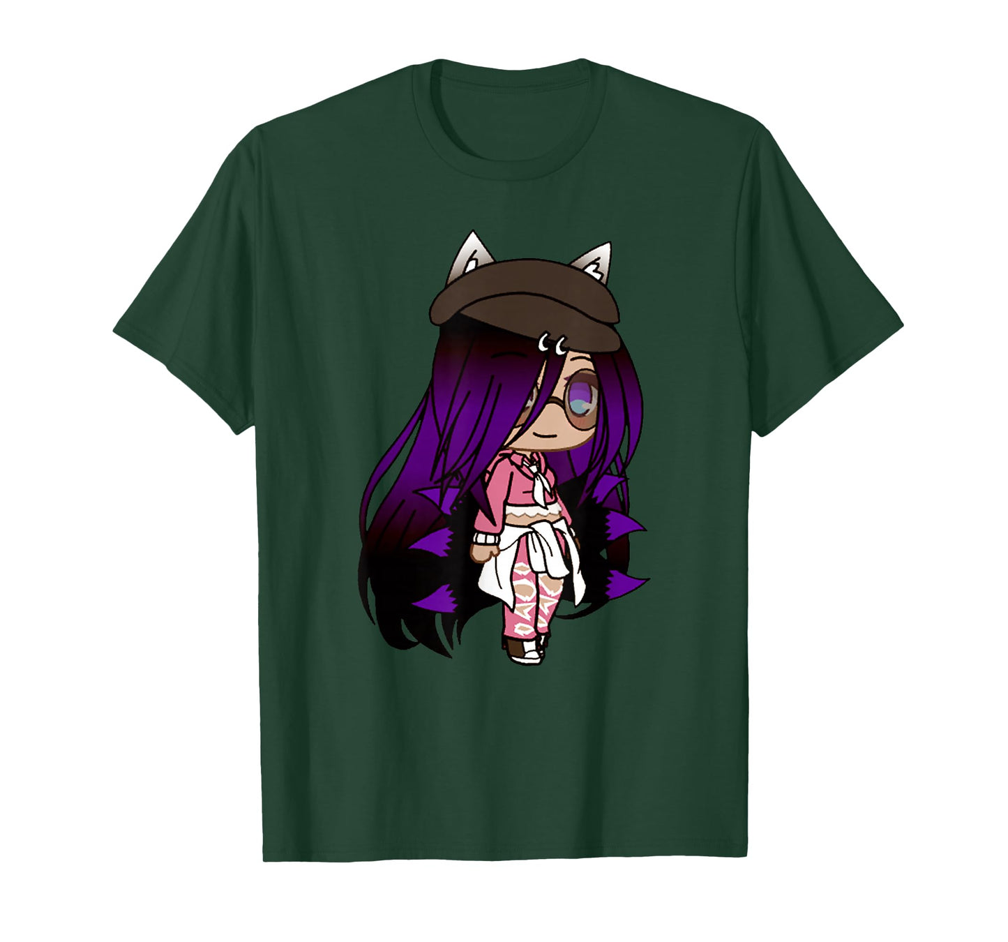 Cute Chibi Style Kawaii Anime Girl with Fox Ears and Tails T-Shirt