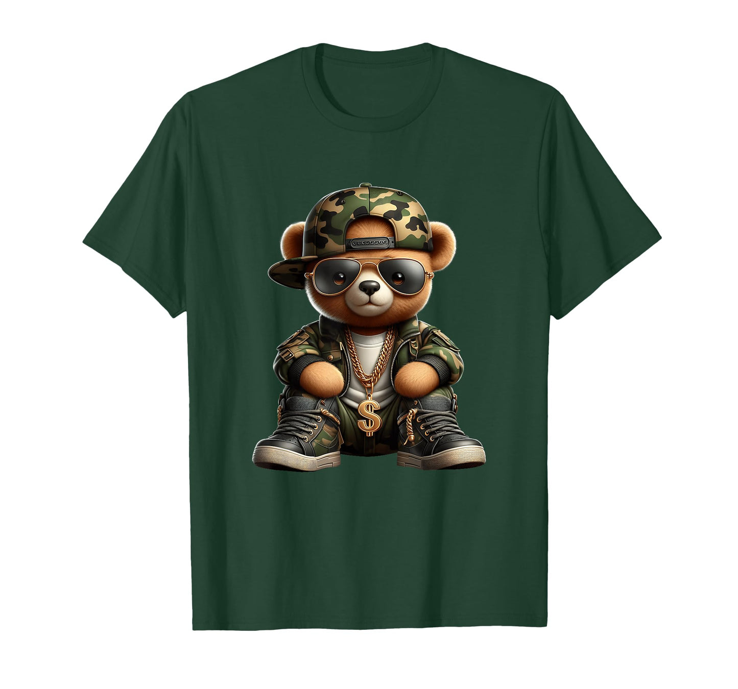 Camo Hip Hop Teddy Bear Camouflage Gangsta Streetwear Hustle T-Shirt
