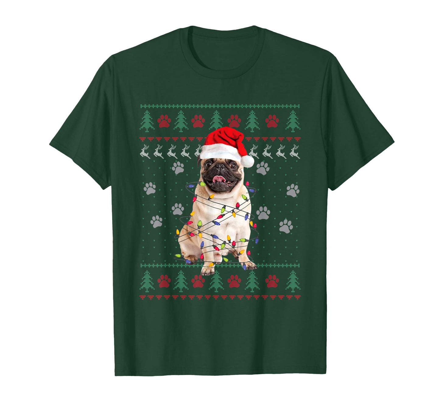 Pug Dog Ugly Christmas Sweater Santa Hat Animal Xmas Pajama T-Shirt