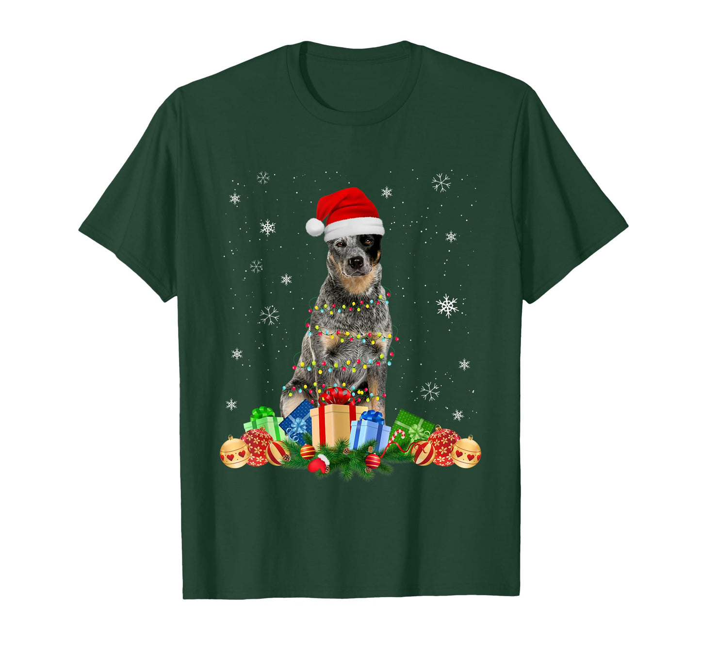 Australian Cattle Dog Christmas Lights Puppy Dog Lover T-Shirt for Men Women Kids