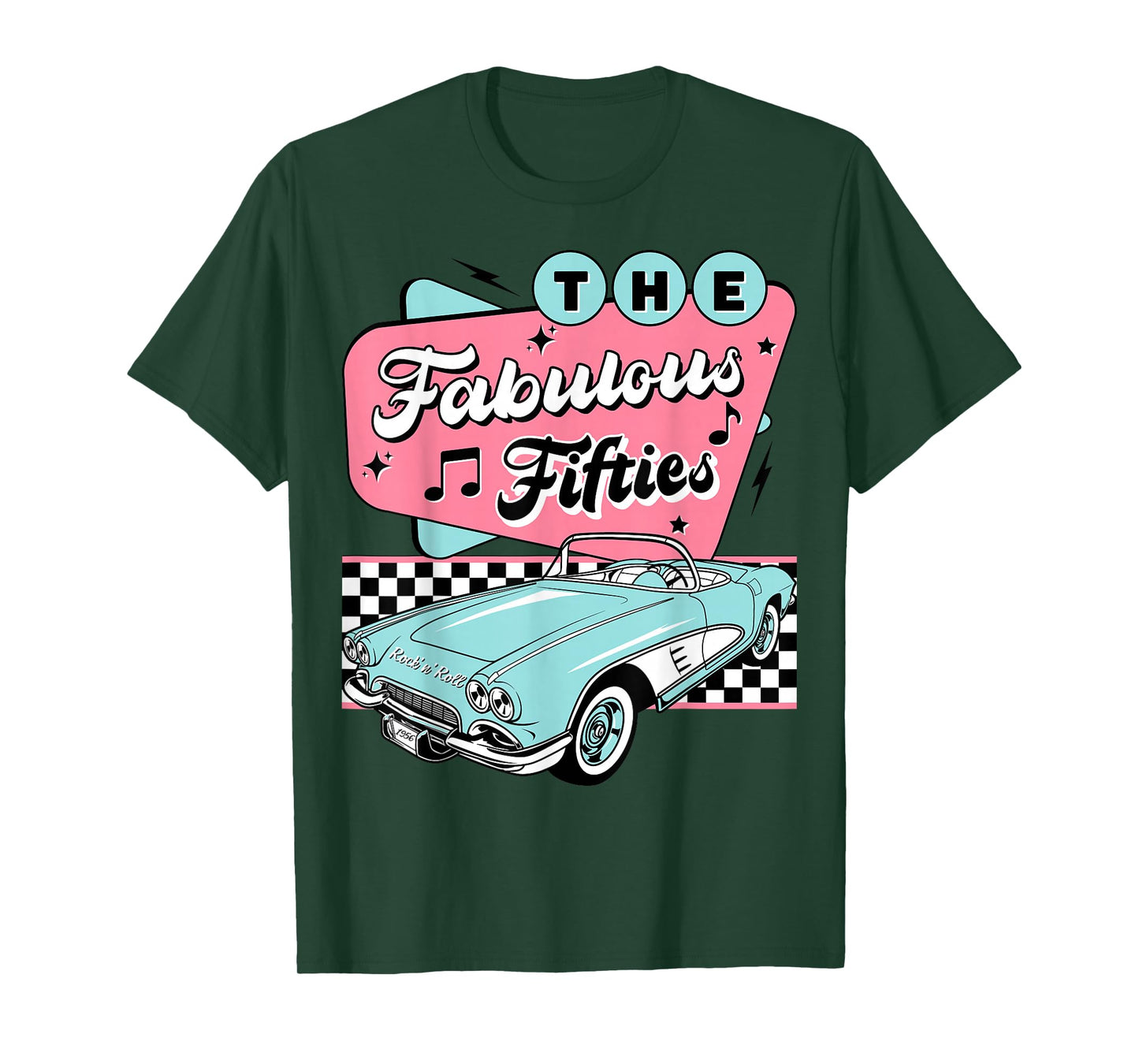 The Fifties 1950s Car Music Checkerboard Rockabilly Sock Hop T-Shirt