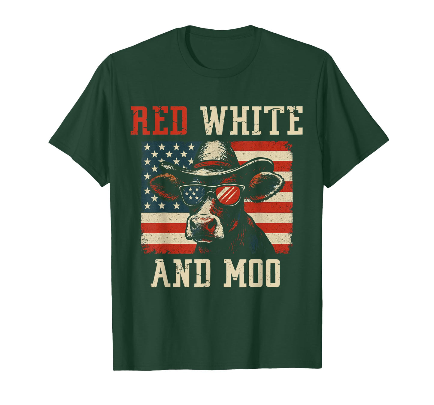 Red, White and Moo Funny Cow American Flag Patriotic T-Shirt