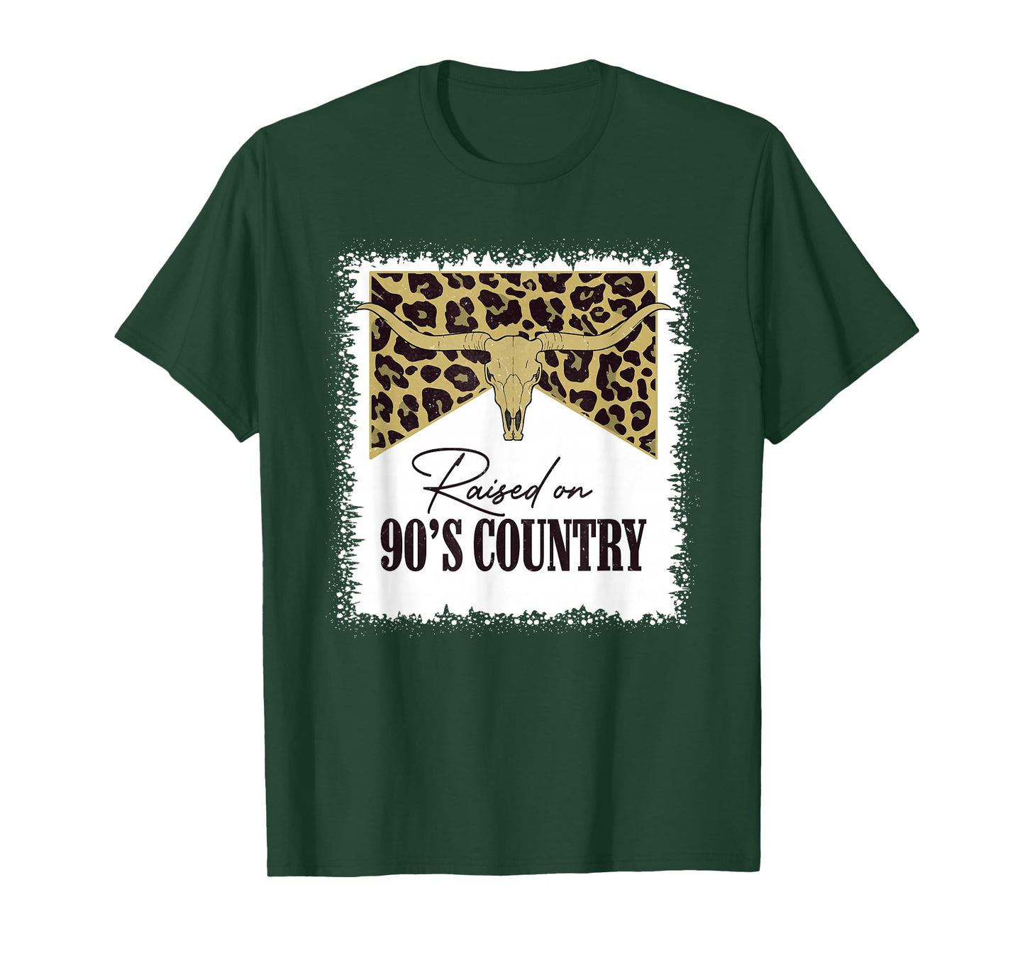 Raised On 90's Country Vintage Bull Skull Leopard Bleached T-Shirt