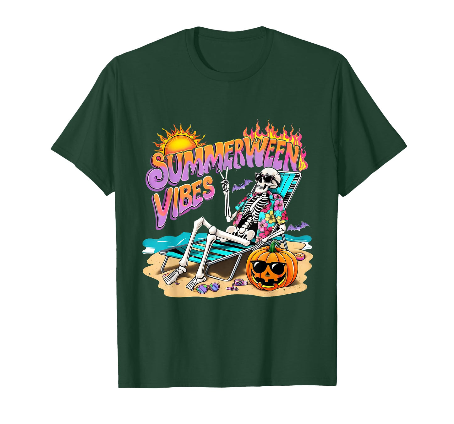 Summerween Vibes Skeleton Pumpkin Spooky Vacation T-Shirt