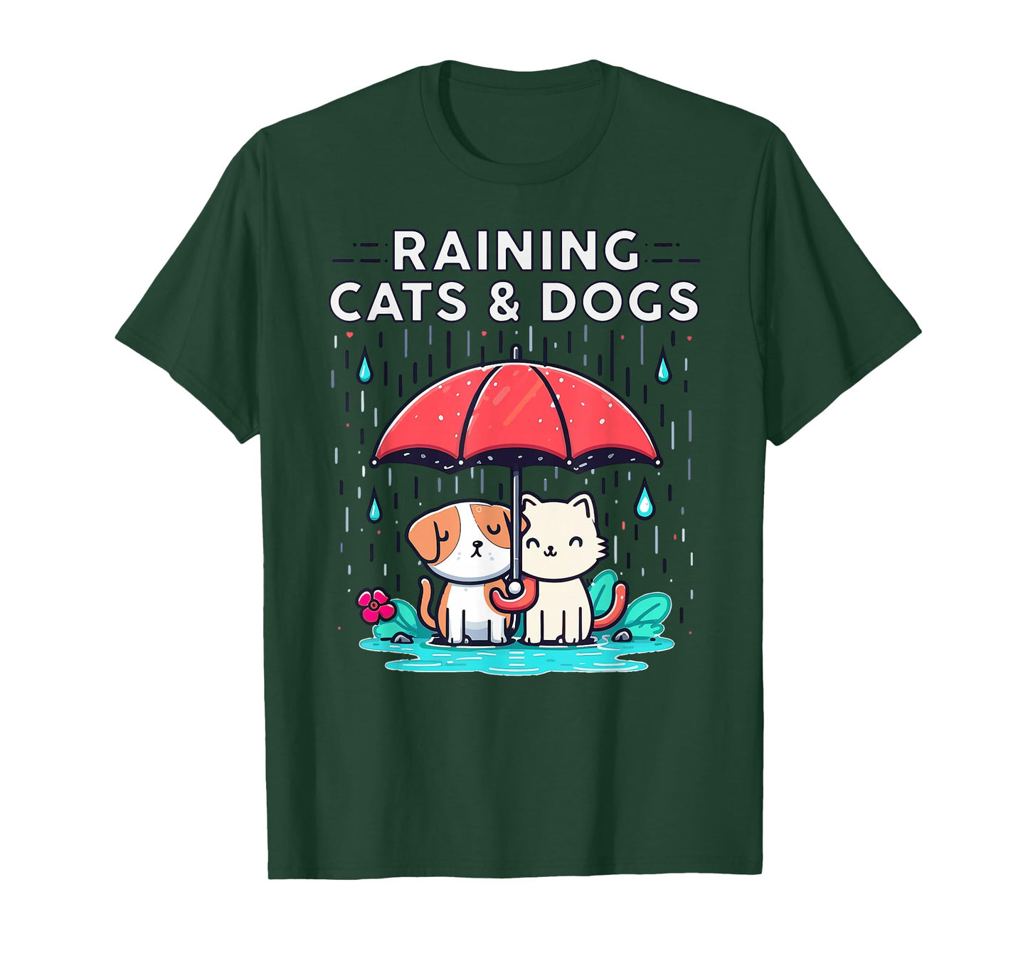 Raining Cats and Dogs Funny Idiom Canine Feline Puppy Kitty T-Shirt