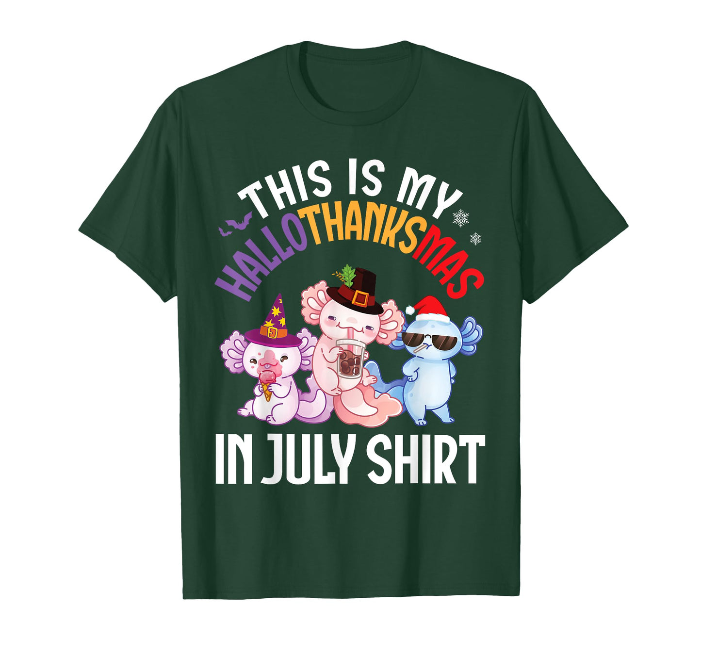 Cute Axolotls Together This Is My HalloThanksMas In July Day T-Shirt