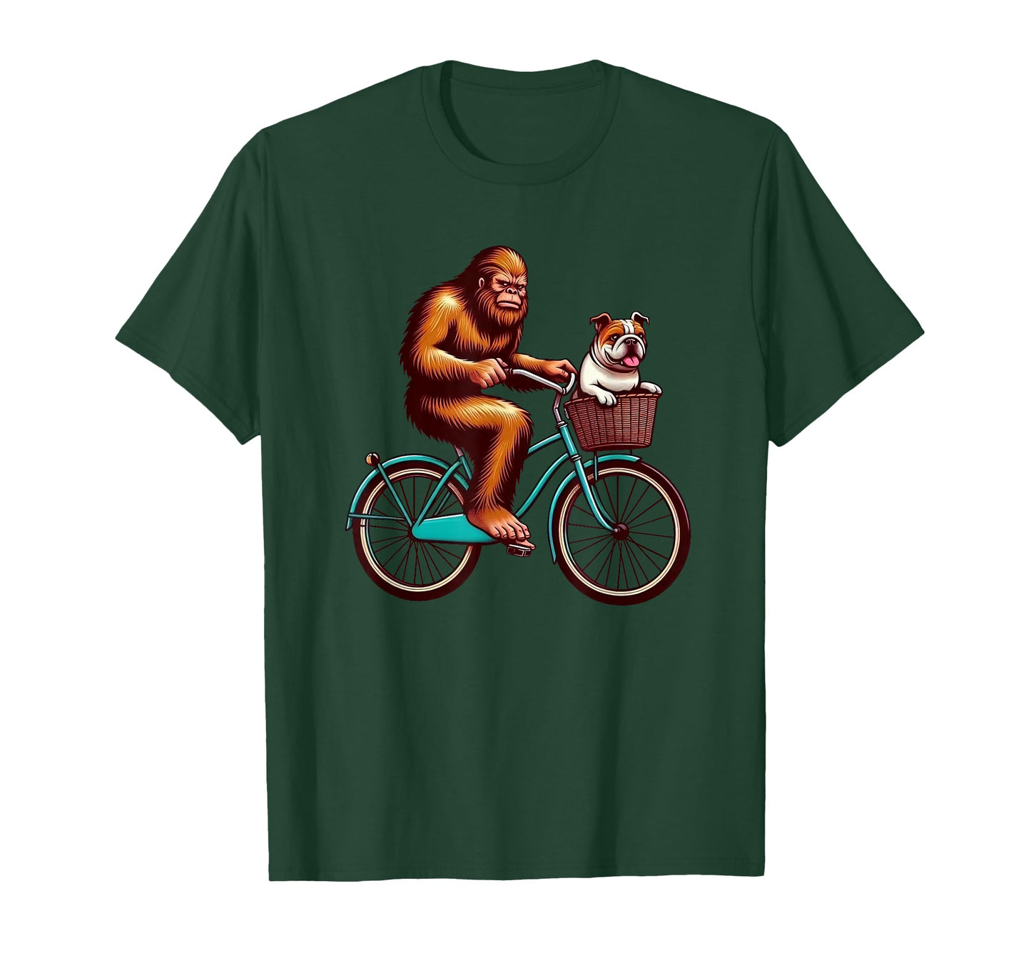 English Bulldog Bigfoot Sasquatch Bicycle Cycling Dog Lover T-Shirt