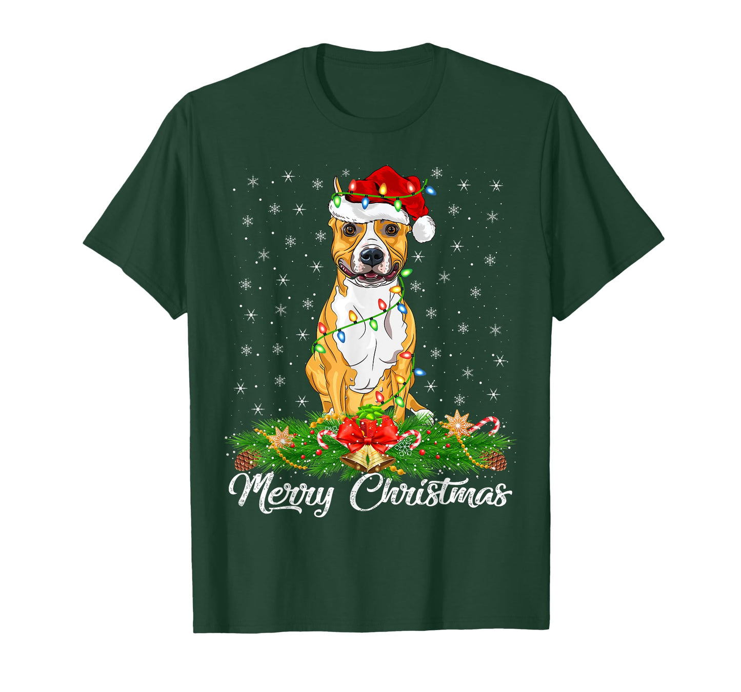 Xmas Lighting Santa Staffordshire Bull Terrier Dog Christmas T-Shirt