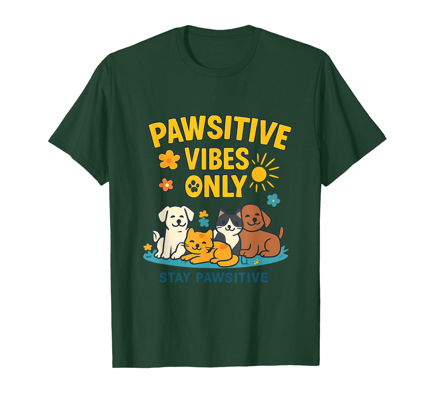 Pawsitive Vibes Only Squad Goals Cat Dog Print T-Shirt
