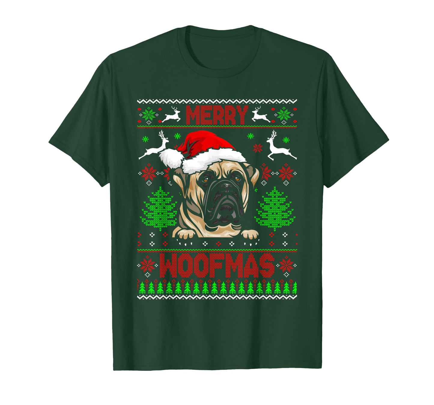 Merry Woofmas Christmas Santa Bull Mastiff Lover Sweater T-Shirt
