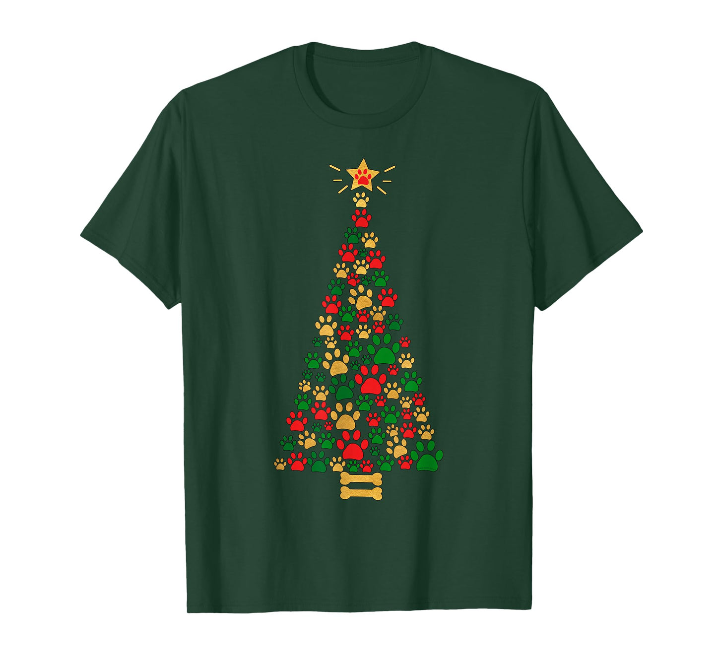 Dog Lovers Cute and Funny Dog Paws Prints Tree Christmas T-Shirt